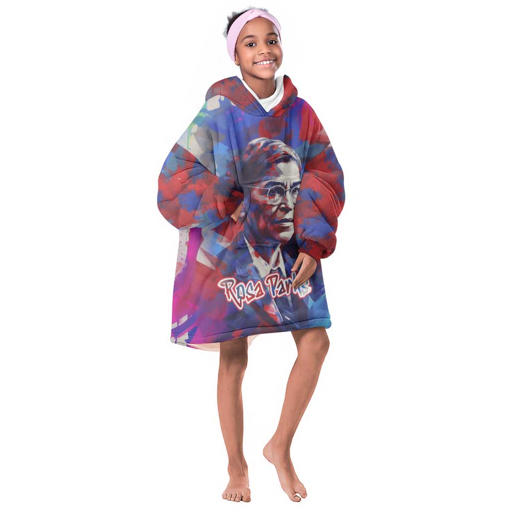 Rosa Parks Kid Wearable Blanket Hoodie Red Blue Abstract Art Portrait Sitting Down to Stand Up Quote Civil Rights Tribute - African Pride