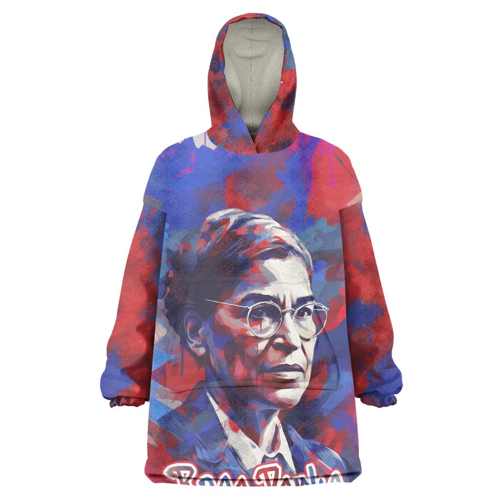 Rosa Parks Kid Wearable Blanket Hoodie Red Blue Abstract Art Portrait Sitting Down to Stand Up Quote Civil Rights Tribute - African Pride