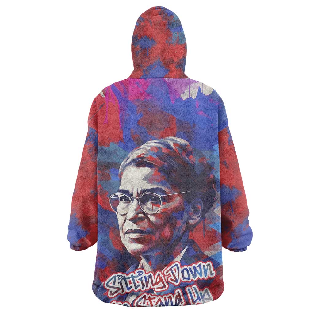 Rosa Parks Kid Wearable Blanket Hoodie Red Blue Abstract Art Portrait Sitting Down to Stand Up Quote Civil Rights Tribute - African Pride