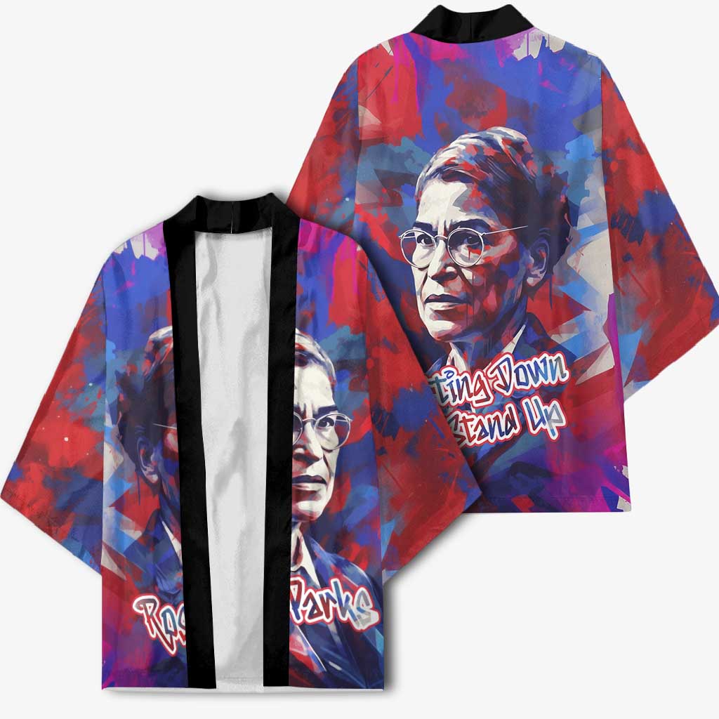 Rosa Parks Kimono Red Blue Abstract Art Portrait Sitting Down to Stand Up Quote Civil Rights Tribute - African Pride