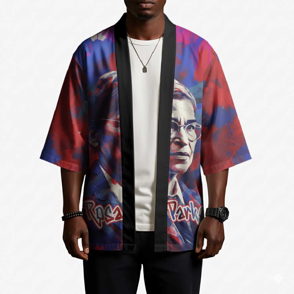 Rosa Parks Kimono Red Blue Abstract Art Portrait Sitting Down to Stand Up Quote Civil Rights Tribute - African Pride