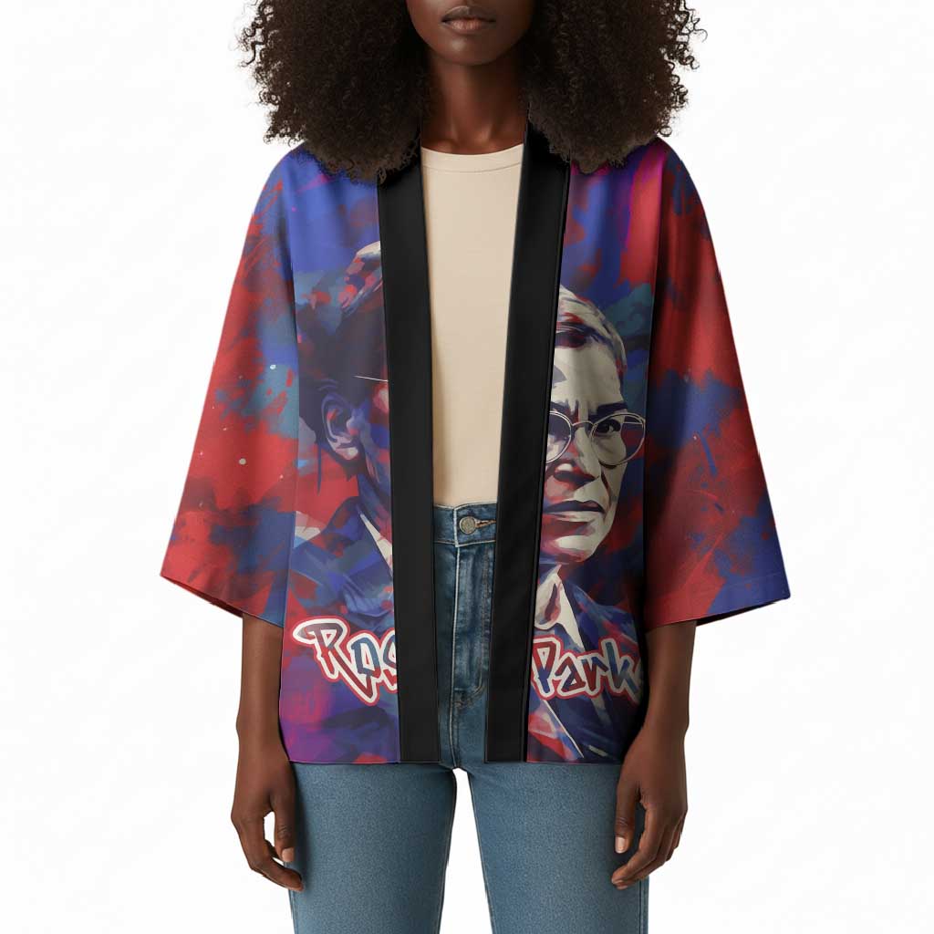 Rosa Parks Kimono Red Blue Abstract Art Portrait Sitting Down to Stand Up Quote Civil Rights Tribute - African Pride
