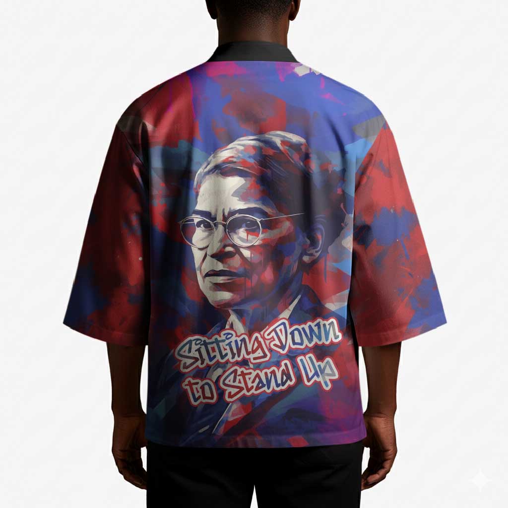 Rosa Parks Kimono Red Blue Abstract Art Portrait Sitting Down to Stand Up Quote Civil Rights Tribute - African Pride