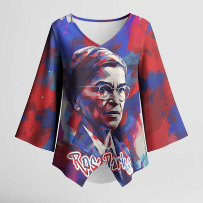 Rosa Parks Kimono Sleeve Blouse Red Blue Abstract Art Portrait Sitting Down to Stand Up Quote Civil Rights Tribute - African Pride