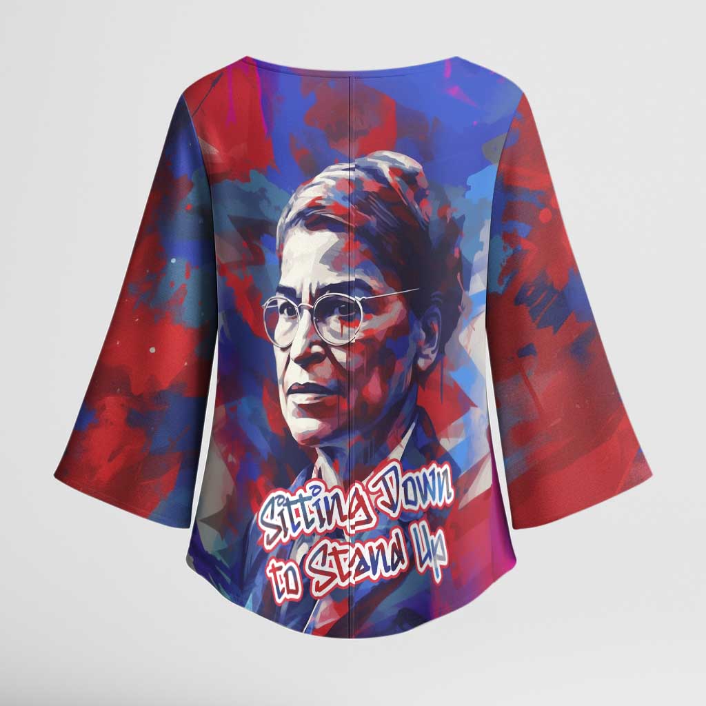 Rosa Parks Kimono Sleeve Blouse Red Blue Abstract Art Portrait Sitting Down to Stand Up Quote Civil Rights Tribute - African Pride