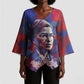 Rosa Parks Kimono Sleeve Blouse Red Blue Abstract Art Portrait Sitting Down to Stand Up Quote Civil Rights Tribute - African Pride