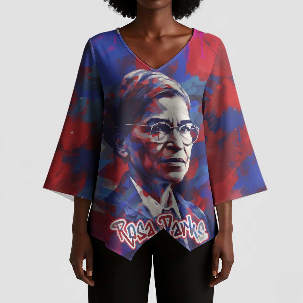 Rosa Parks Kimono Sleeve Blouse Red Blue Abstract Art Portrait Sitting Down to Stand Up Quote Civil Rights Tribute - African Pride