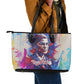 Rosa Parks Leather Tote Bag Red Blue Abstract Art Portrait Sitting Down to Stand Up Quote Civil Rights Tribute - African Pride