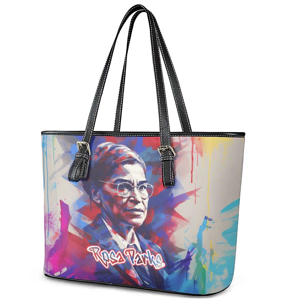Rosa Parks Leather Tote Bag Red Blue Abstract Art Portrait Sitting Down to Stand Up Quote Civil Rights Tribute - African Pride