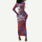 Rosa Parks Long Sleeve Bodycon Dress Red Blue Abstract Art Portrait Sitting Down to Stand Up Quote Civil Rights Tribute - African Pride