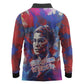 Rosa Parks Long Sleeve Polo Shirt Red Blue Abstract Art Portrait Sitting Down to Stand Up Quote Civil Rights Tribute - African Pride