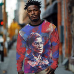 Rosa Parks Long Sleeve Shirt Red Blue Abstract Art Portrait Sitting Down to Stand Up Quote Civil Rights Tribute - African Pride