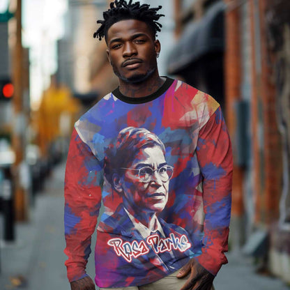 Rosa Parks Long Sleeve Shirt Red Blue Abstract Art Portrait Sitting Down to Stand Up Quote Civil Rights Tribute - African Pride