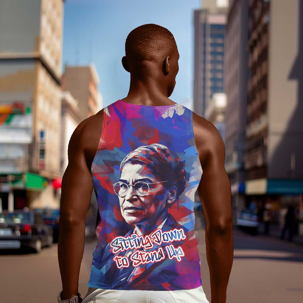 Rosa Parks Men Tank Top Red Blue Abstract Art Portrait Sitting Down to Stand Up Quote Civil Rights Tribute - African Pride