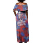 Rosa Parks Off Shoulder Maxi Dress Red Blue Abstract Art Portrait Sitting Down to Stand Up Quote Civil Rights Tribute - African Pride