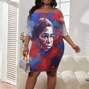 Rosa Parks Off Shoulder Short Dress Red Blue Abstract Art Portrait Sitting Down to Stand Up Quote Civil Rights Tribute - African Pride