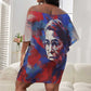 Rosa Parks Off Shoulder Short Dress Red Blue Abstract Art Portrait Sitting Down to Stand Up Quote Civil Rights Tribute - African Pride