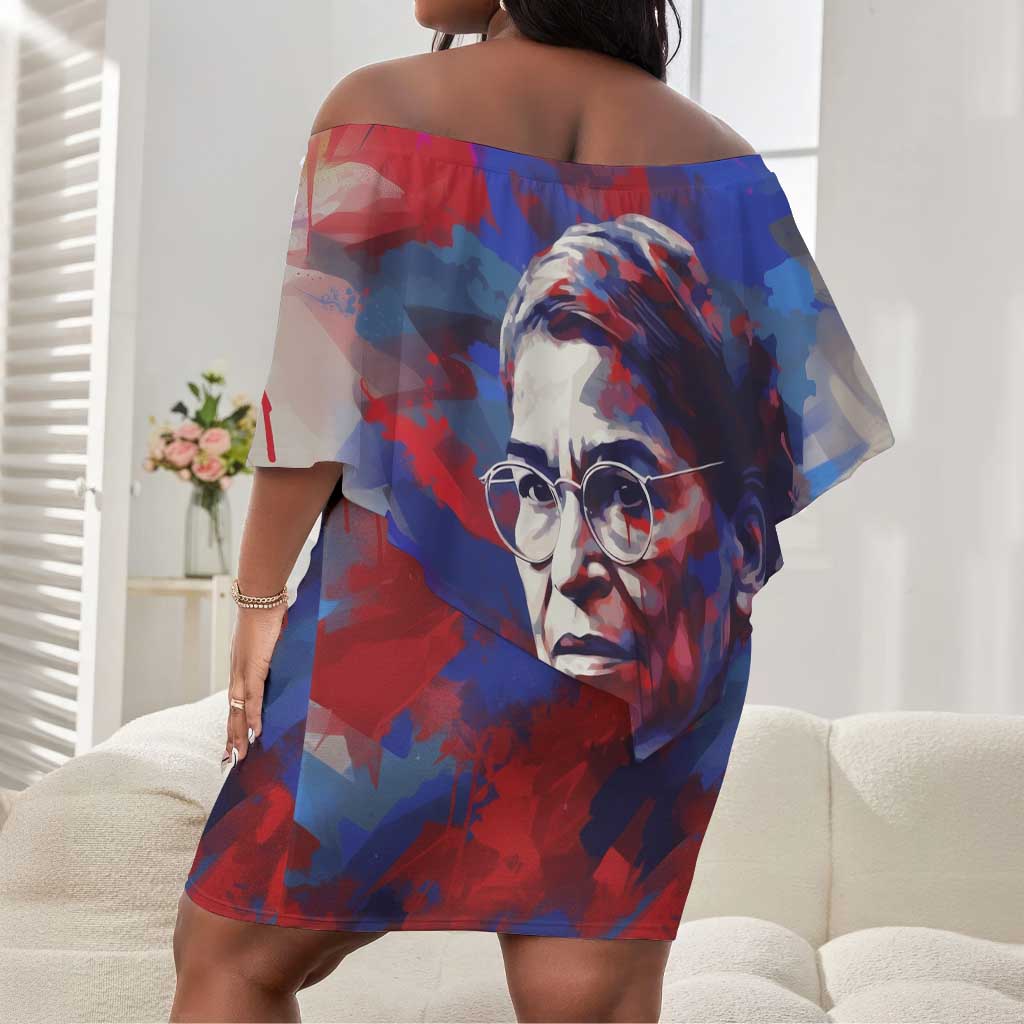 Rosa Parks Off Shoulder Short Dress Red Blue Abstract Art Portrait Sitting Down to Stand Up Quote Civil Rights Tribute - African Pride