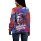 Rosa Parks Off Shoulder Sweater Red Blue Abstract Art Portrait Sitting Down to Stand Up Quote Civil Rights Tribute - African Pride