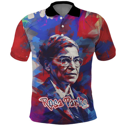 Rosa Parks Polo Shirt Red Blue Abstract Art Portrait Sitting Down to Stand Up Quote Civil Rights Tribute TS04