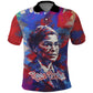 Rosa Parks Polo Shirt Red Blue Abstract Art Portrait Sitting Down to Stand Up Quote Civil Rights Tribute TS04