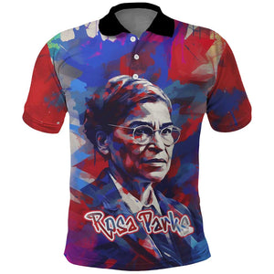 Rosa Parks Polo Shirt Red Blue Abstract Art Portrait Sitting Down to Stand Up Quote Civil Rights Tribute TS04