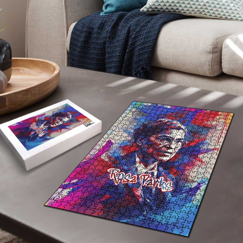 Rosa Parks Puzzle Red Blue Abstract Art Portrait Sitting Down to Stand Up Quote Civil Rights Tribute - African Pride