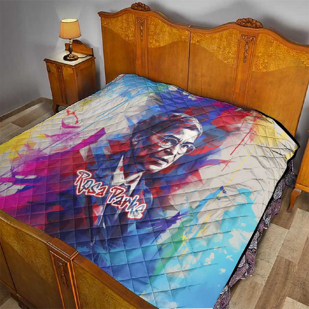 Rosa Parks Quilt Red Blue Abstract Art Portrait Sitting Down to Stand Up Quote Civil Rights Tribute - African Pride
