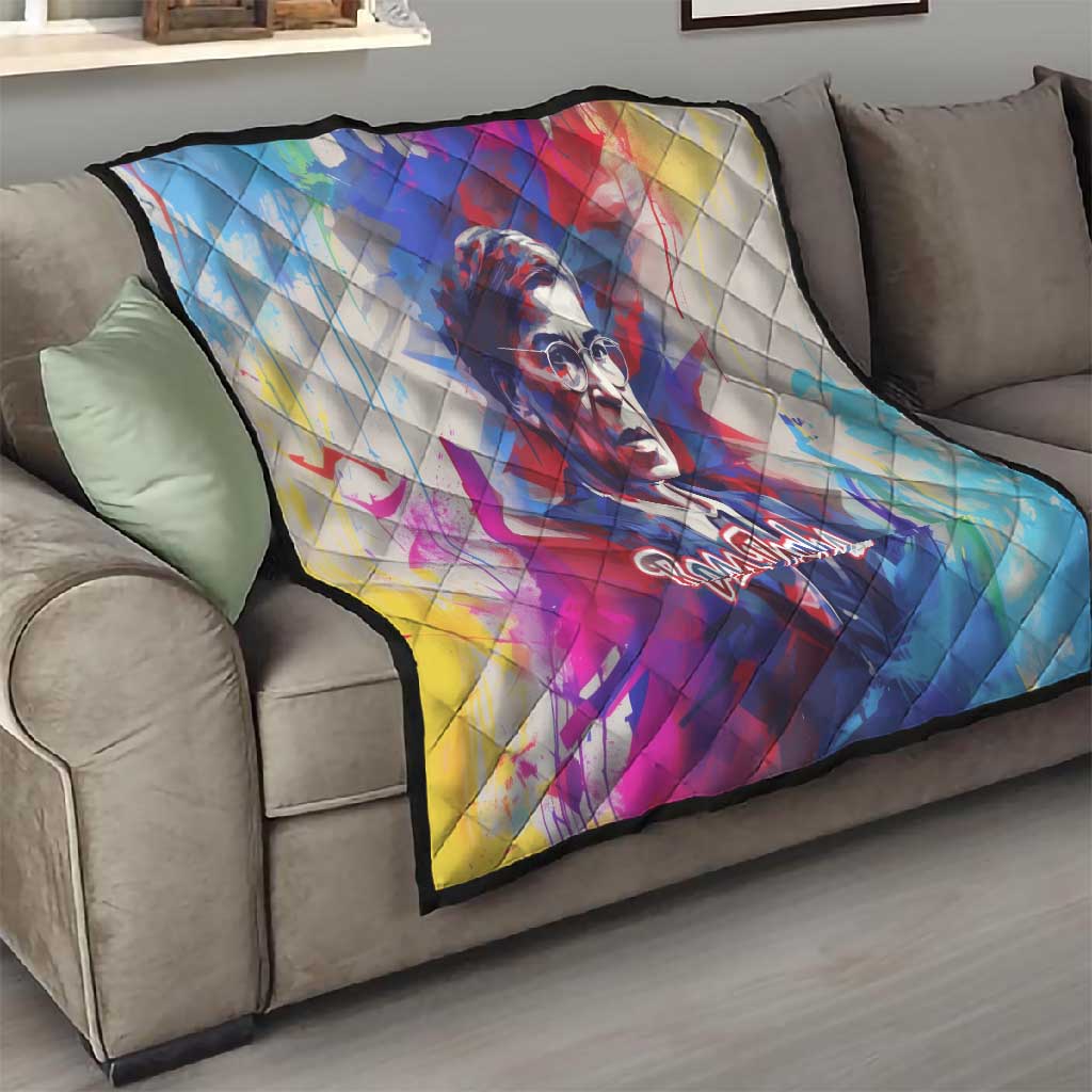 Rosa Parks Quilt Red Blue Abstract Art Portrait Sitting Down to Stand Up Quote Civil Rights Tribute - African Pride