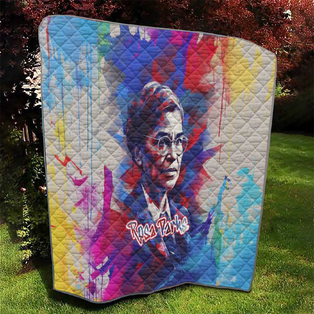 Rosa Parks Quilt Red Blue Abstract Art Portrait Sitting Down to Stand Up Quote Civil Rights Tribute - African Pride