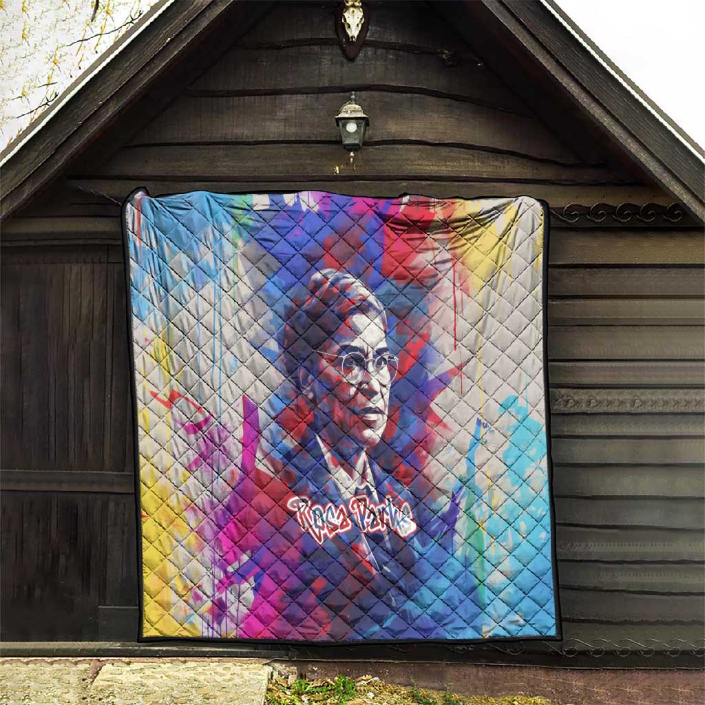 Rosa Parks Quilt Red Blue Abstract Art Portrait Sitting Down to Stand Up Quote Civil Rights Tribute - African Pride