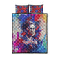 Rosa Parks Quilt Bed Set Red Blue Abstract Art Portrait Sitting Down to Stand Up Quote Civil Rights Tribute - African Pride