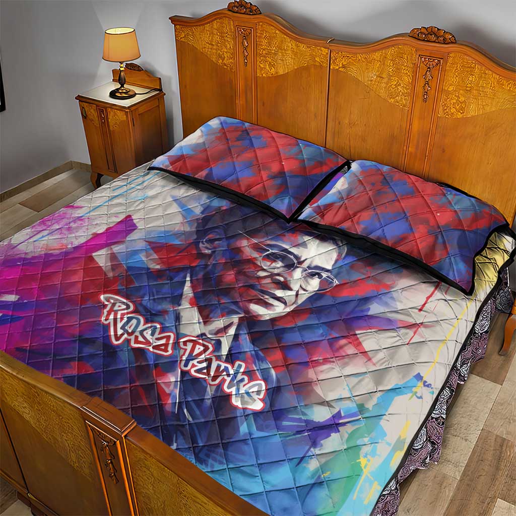 Rosa Parks Quilt Bed Set Red Blue Abstract Art Portrait Sitting Down to Stand Up Quote Civil Rights Tribute - African Pride