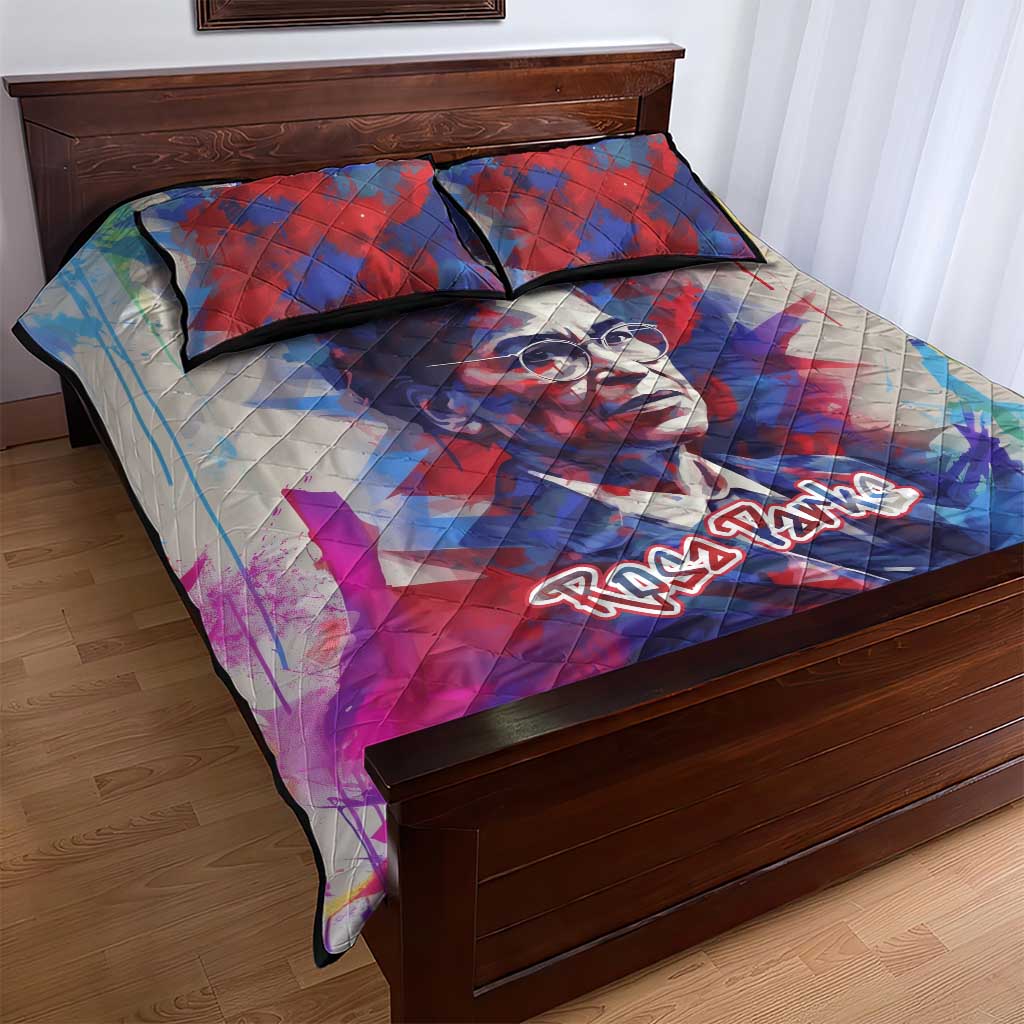 Rosa Parks Quilt Bed Set Red Blue Abstract Art Portrait Sitting Down to Stand Up Quote Civil Rights Tribute - African Pride