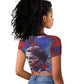 Rosa Parks Raglan Cropped T shirt Red Blue Abstract Art Portrait Sitting Down to Stand Up Quote Civil Rights Tribute TS04
