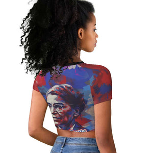 Rosa Parks Raglan Cropped T shirt Red Blue Abstract Art Portrait Sitting Down to Stand Up Quote Civil Rights Tribute TS04