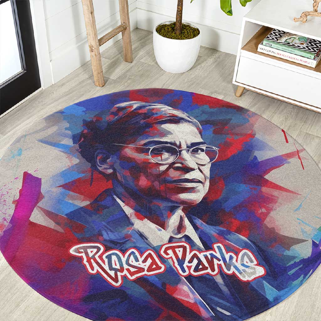 Rosa Parks Round Carpet Red Blue Abstract Art Portrait Sitting Down to Stand Up Quote Civil Rights Tribute - African Pride