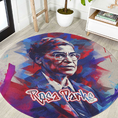 Rosa Parks Round Carpet Red Blue Abstract Art Portrait Sitting Down to Stand Up Quote Civil Rights Tribute - African Pride