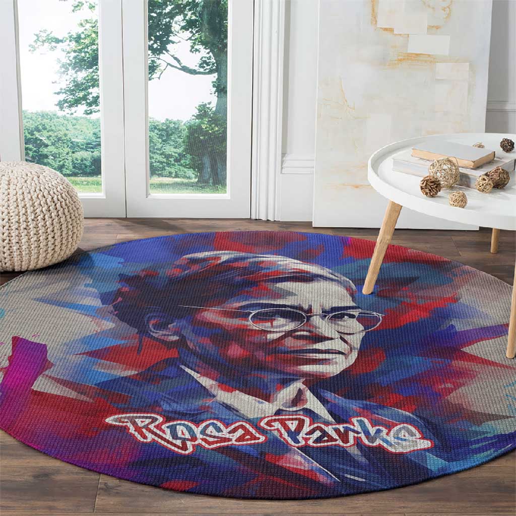Rosa Parks Round Carpet Red Blue Abstract Art Portrait Sitting Down to Stand Up Quote Civil Rights Tribute - African Pride