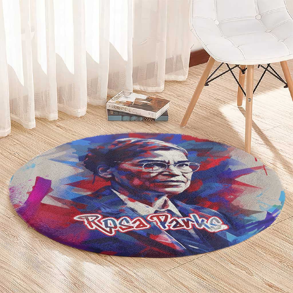 Rosa Parks Round Carpet Red Blue Abstract Art Portrait Sitting Down to Stand Up Quote Civil Rights Tribute - African Pride