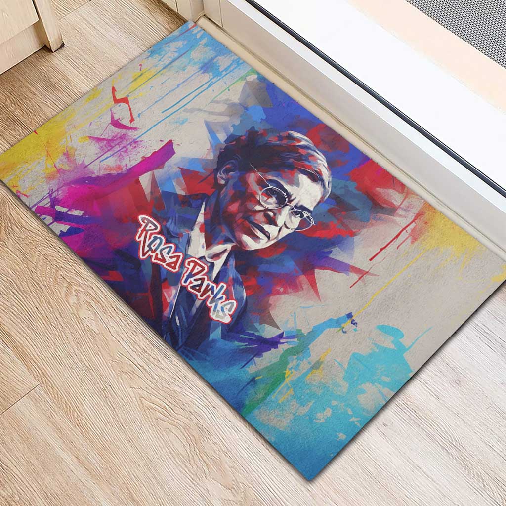 Rosa Parks Rubber Doormat Red Blue Abstract Art Portrait Sitting Down to Stand Up Quote Civil Rights Tribute - African Pride
