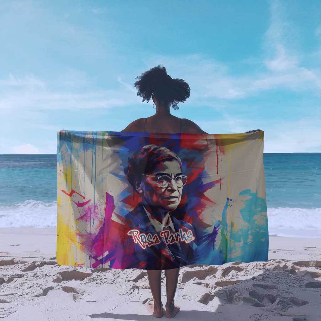 Rosa Parks Sarong Red Blue Abstract Art Portrait Sitting Down to Stand Up Quote Civil Rights Tribute - African Pride