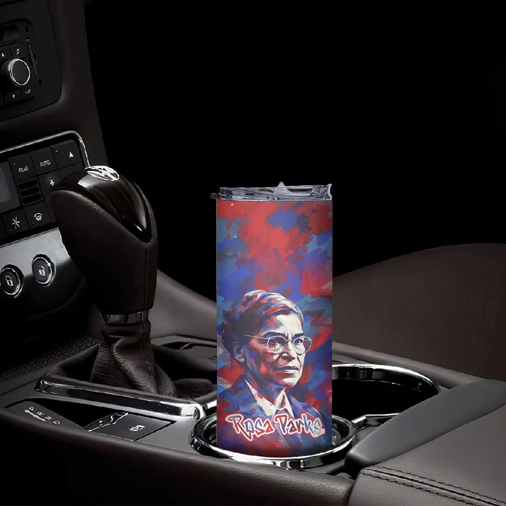 Rosa Parks Skinny Tumbler Red Blue Abstract Art Portrait Sitting Down to Stand Up Quote Civil Rights Tribute - African Pride