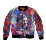 Rosa Parks Sleeve Zip Bomber Jacket Red Blue Abstract Art Portrait Sitting Down to Stand Up Quote Civil Rights Tribute - African Pride
