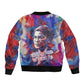 Rosa Parks Sleeve Zip Bomber Jacket Red Blue Abstract Art Portrait Sitting Down to Stand Up Quote Civil Rights Tribute - African Pride