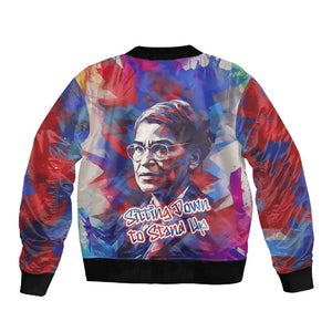 Rosa Parks Sleeve Zip Bomber Jacket Red Blue Abstract Art Portrait Sitting Down to Stand Up Quote Civil Rights Tribute - African Pride