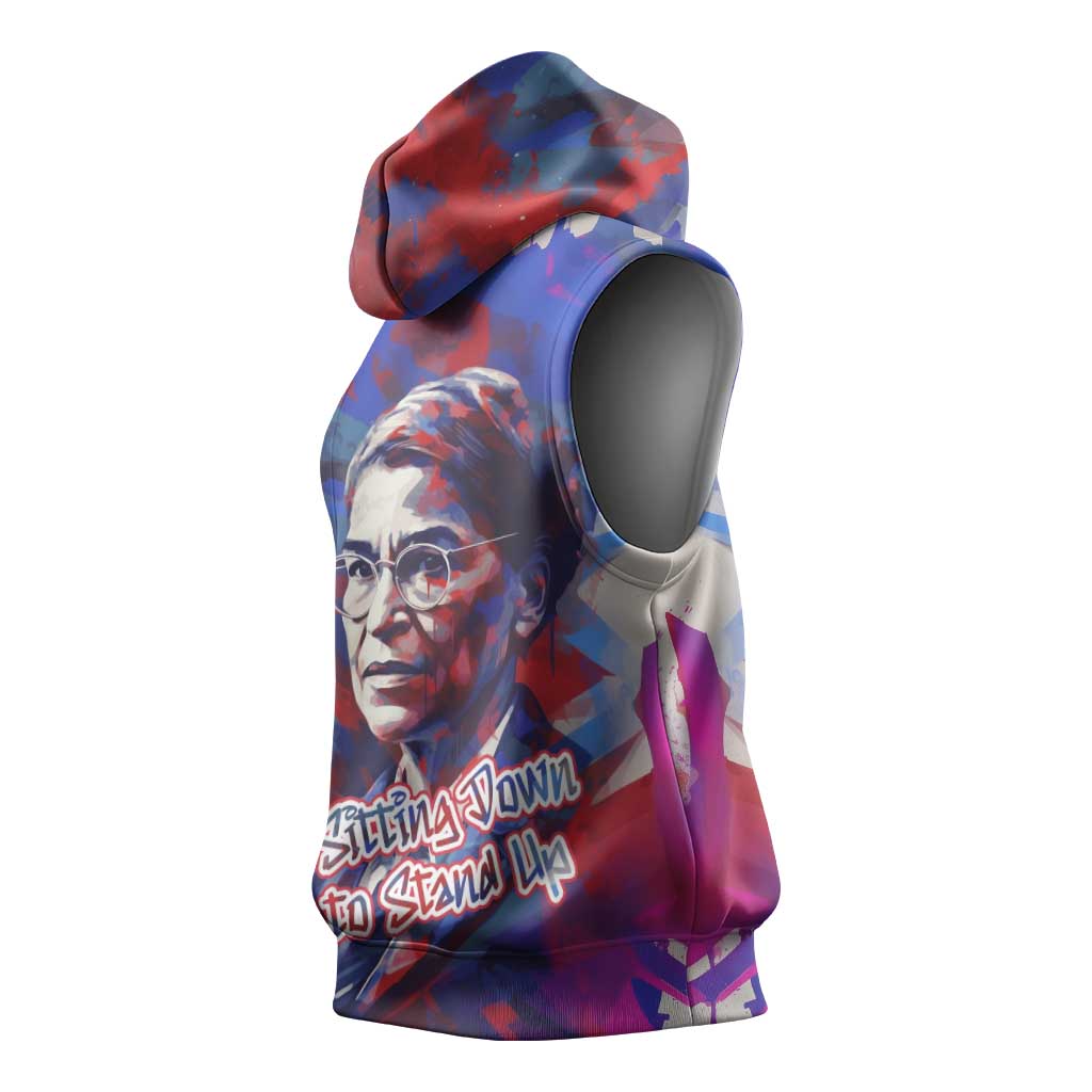 Rosa Parks Sleeveless Hoodie Red Blue Abstract Art Portrait Sitting Down to Stand Up Quote Civil Rights Tribute - African Pride