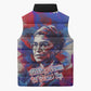 Rosa Parks Sleeveless Puffer Jacket Red Blue Abstract Art Portrait Sitting Down to Stand Up Quote Civil Rights Tribute - African Pride