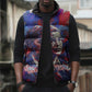 Rosa Parks Sleeveless Puffer Jacket Red Blue Abstract Art Portrait Sitting Down to Stand Up Quote Civil Rights Tribute - African Pride