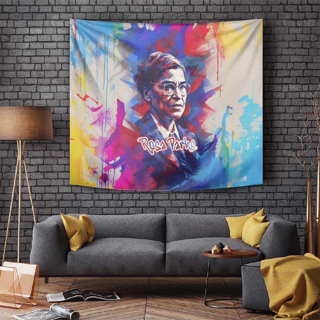 Rosa Parks Tapestry Red Blue Abstract Art Portrait Sitting Down to Stand Up Quote Civil Rights Tribute - African Pride
